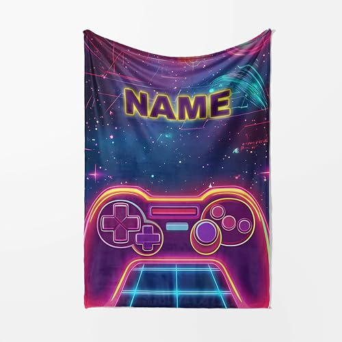 Gamer Personalised Blanket – Add Name – Custom Gaming Throw for Kids Bedroom – Cuddle Fleece or Polar Fleece – Small, Medium, Large – Boys Girls Video Game Gift