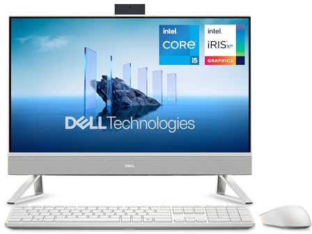 Dell 24 All-in-One Desktop EC24250 23.8 Full HD Display, Intel Core i5-1334U, 16GB DDR5 RAM, 512GB SSD, Intel Iris Xe Graphics, Wi-Fi 6E, Windows 11 Home, Wireless Keyboard & Mouse– Pearl White
