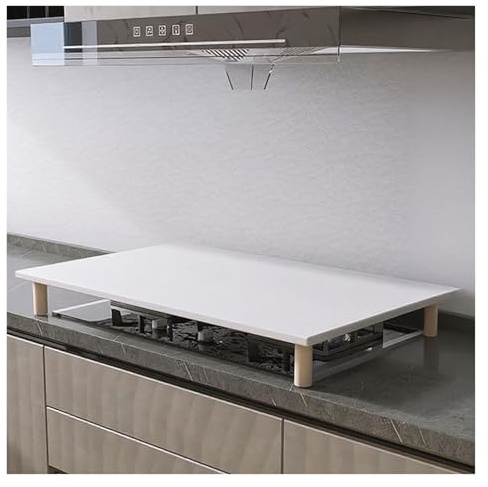 WAHHWF Solid Wood Gas Hob Cover, Single/Double Portable Stovetop, Kitchen Storage Rack with Legs for Gas Stoves & Induction Cookers(White,80x50x9.6cm/31.5x19.7x3.8in)