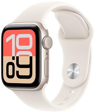 Apple Watch SE 3 GPS 40 mm med boett i aluminium stjärnglans och sportband i stjärnglans S/M. Tränings- och sömnmätare, pulsmätare, skärm som alltid är på, vattentålig
