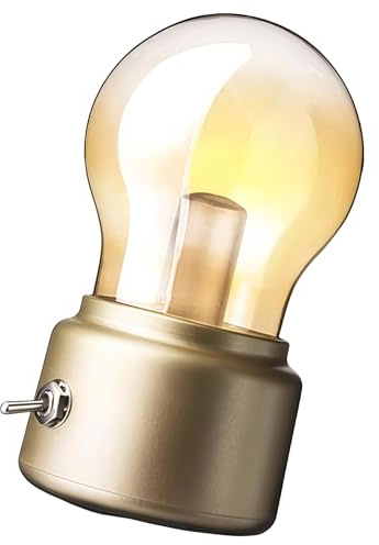 JUXINE Retro Mini LED Tischlampe - USB-aufladbar, Kabellose Tischlampe Warmlicht, Vintage Design - für Schlafzimmer & Kinderzimme Glod
