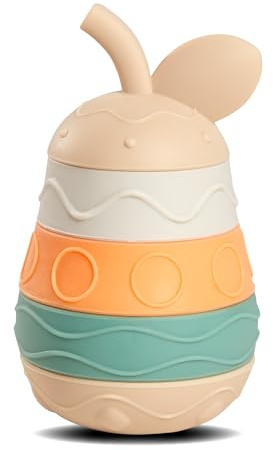 wencolino Baby Spielzeug Stapelsteine Stapelturm in Birnenform mit weiteren haptischen Spielmöglichkeiten in jedem Teil aus lebensmittelechtem Silikon – Maße H 10,6cm, B 6,5cm, L 6,5cm – Lernspielzeug