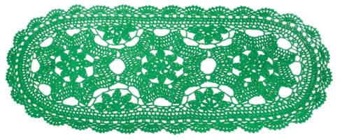 QUARKZMAN Häkeldeckchen 55 x 25 cm Für Hochzeitsfeier Dekoration Grün | Handgefertigte Häkeltischdecken Ovale Spitzendeckchen 3-Blumen-Muster Baumwolluntersetzer