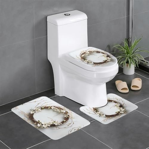 WHJDPP - Set di 3 tappetini antiscivolo da bagno, 61 x 40,6 cm, con bellissimi rami di salice e ghirlande, con contorno stampato, tappeti ovali e rettangolari per WC, toeletta e servizi igienici