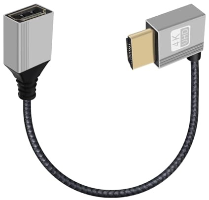 YINGAYOU Cable HDMI Macho Hembra Corto 4K@60Hz 18Gbps Alargador HDMI Macho Hembra 90 Grados Soporte Enchufe Oro la Carcasa Aluminio, ARC, Ethernet para Ordenador Portátil, TV, PC (Lzquierda, 0.2 m)