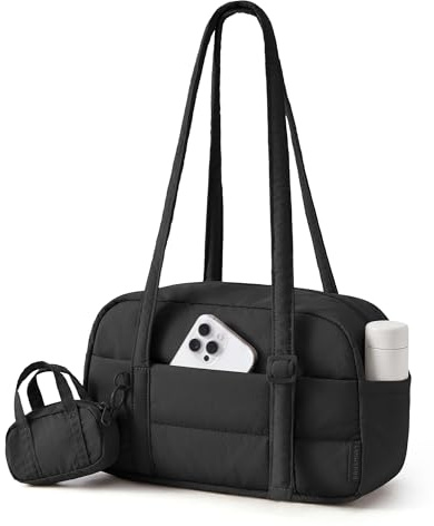 bagsmart Shoulder Bag for Women, Puffy Bowling Bag with Removable Pouch