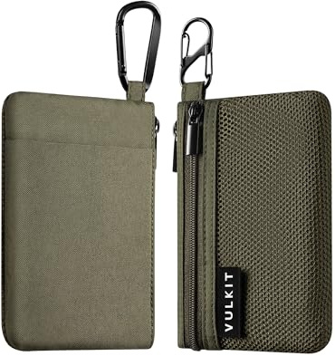 VULKIT Custodia con cerniera, 1 confezione con moschettone e gancio a S, blocco RFID, tessuto Oxford impermeabile, portafoglio con zip per contanti e carte di credito da viaggio, Verde, Minimalista