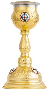 RZRHMUHN Juego de comunión ortodoxa dorada de 10.8 pulgadas, cáliz, plato, cuchara y taza, juego litúrgico bizantino de 1 libra para altar de la iglesia (cáliz A)