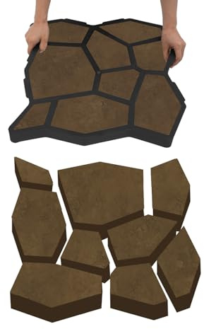 Set di 2 stampi per calcestruzzo, 50 x 50 cm, colore nero, per pavimentazione, in plastica, per sentieri e vialetti, lastre di cemento antiscivolo, robusti e riutilizzabili