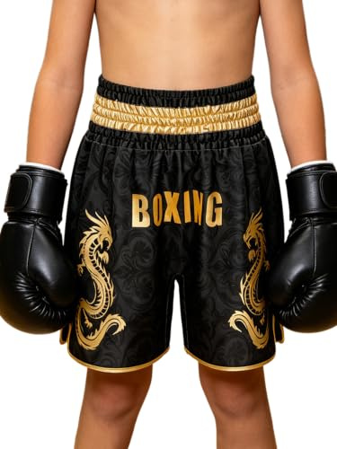 Nyeemya Niño Shorts MMA Muay Thai Artes Marciales Boxeo Tailandés Puñetazos Negro 11-12 años