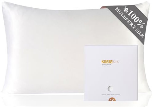 ZIMASILK 100% Mulberry Silk Pillowcase for Hair and Skin Health, Both Sides 19 Momme Premium Grade 6A Silk, Soft & Smooth, 600 Thread Count, with Hidden Zipper, 1pc (Standard 50x75 cm, White)