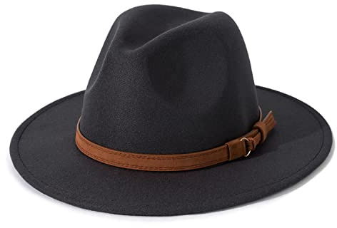 Lisianthus Men & Women Vintage Wide Brim Fedora Hat with Belt Buckle A-Dark Grey 59-60cm