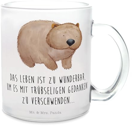Mr. & Mrs. Panda Teetasse Wombat - Geschenk, Teetasse aus Glas, Tiere, Teeglas, Tiermotive, Tasse mit Henkel, Spruch, Gute Laune, lustige Sprüche,