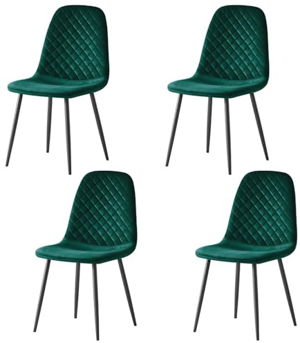 AINPECCA Set of 4 Velvet Dining Chairs Fabric Upholstered seat with Metal Legs Dressing Lounge Home (4, Green)
