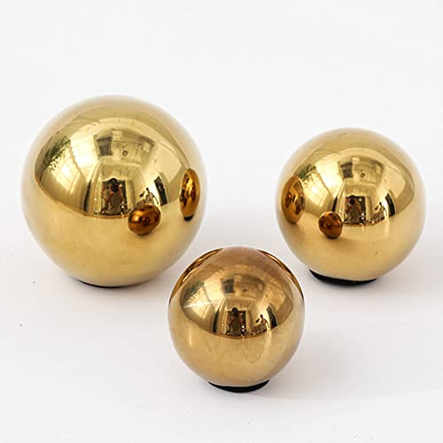 WEIDILIDU Decorative Orbs Abstract Art Ball (Set of 3) Ceramic Statue Sculpture Decoration Ornaments for Living Room Dining Room Office Cabinet Bar Shelves Table Center Pieces (Golden Ball WG123)