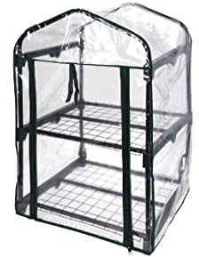 BARGAIN4ALL Mini-växthus med ram – trädgårdsodling – robusta hyllor – för växter, plantor – med upprullningsbar väderbeständig PE-skydd, svart