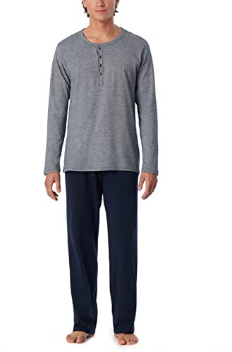 Schiesser Herren Schlafanzug Lang Mit Knopfleiste - Nightwear Pyjamaset, Blau_159630, 58 EU