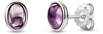 OROVI Ohrringe Silber 925 – Ohrstecker mit natürlichem Amethyst in Zargenfassung, Hypoallergene Ohrringe Damen, Schmuck Damen, Damenschmuck, Edelsteine/Geburtssteine Februar - inkl. edler Schmuckbox