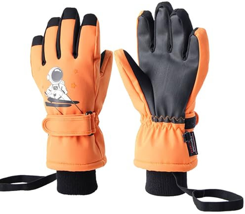 Kinder-Skihandschuhe, wasserdicht, Snowboard-Handschuhe, warme Handschuhe, Uni, für Mädchen und Jungen, kaltes Wetter, Schneehandschuhe, mit Handgelenk-Leine, Winter, Kinder, Schneehandschuhe
