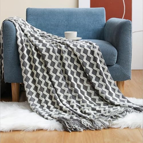 YIHANSS Decke, Strickdecke, leichte Sofadecke mit Quasten, Überwurfdecke, 127 x 172 cm, dekorative gewebte Decke für Reisecouch, Stuhl/Senfgelb/127 x 172 cm