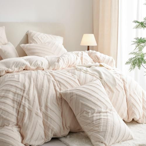 Tospass Peluche Housse de Couette 140x200 Tuftée Beige Shaggy Furry Hiver Parure de lit Flanelle Fuzzy Chaude Linge de Lit 1 Personne Ado avec Fermeture Éclair et 1 Taie d'oreiller 65x65cm