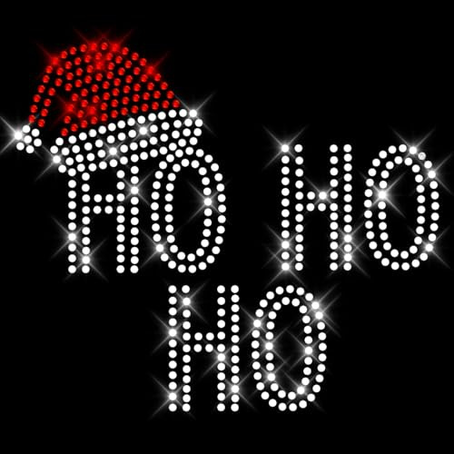 Glitzerdeals Bügelbilder Karneval Strass Weihnachten Ho Ho Ho Strass Schriftzug mit Weihnachtsmütze Hohoho Aufbügler für Textilien Weihnachten Bügelmotiv Merry Christmas Strass Bügelbild Weihnachten