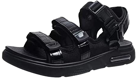 Sandaler, män, vida öppna diabetiker, hälsoskor, läder, tofflor, bekväma, platåsandaler, ergonomiska pantoletter, genombrutna sommarskor, halkfria vandringssandaler, retroskor, träskor, svart, 44 EU