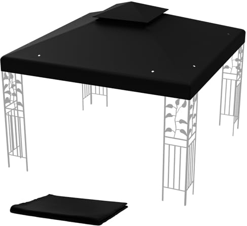 COSTWAY Ersättningstak paviljong 3 x 3 m, paviljongstak, ersättningsöverdrag med dubbeltak och kardborreband, stabilt och vattenavvisande enkeltak för trädgårdspaviljong (svart)
