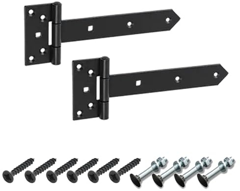 BRESKO Kreuzgehänge verzinkt T-Bänder Scharnier Torband Ladenband Türbänder Werfgehänge schwer 2er Set mit Schrauben (Schwarz, 200x45x90x3 mm)