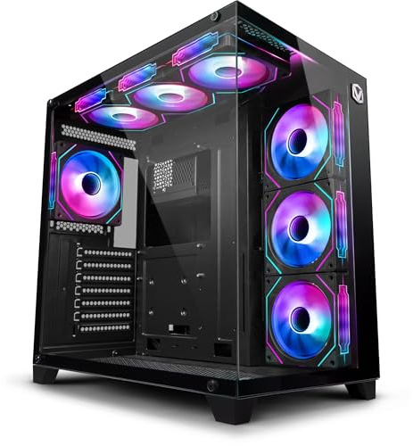 Vibox VTX-5B HEX ATX Mid-Tower Gaming PC Case, 7 RGB Hex Infinity Fans, Tempered Glass Panel (Black)