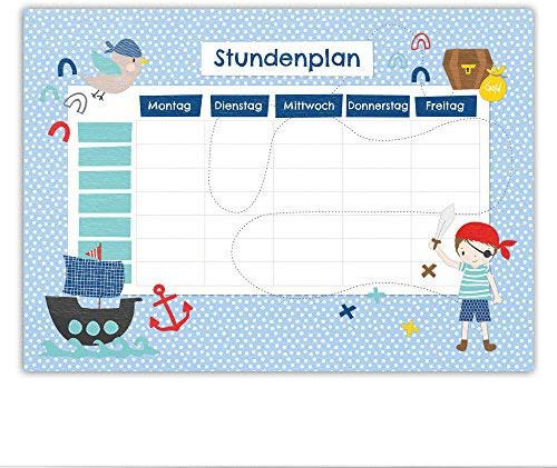 Papierdrachen Stundenplan DIN A4 Block - Motiv Piraten - beschreibbar und ideal als Geschenk für die Schule - Terminkalender und Wochenplan - von Papierdrachen