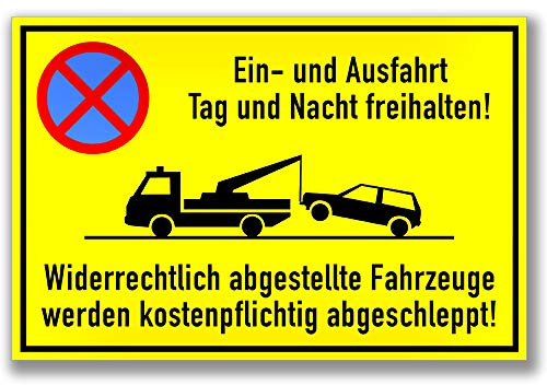 Schild Einfahrt und Ausfahrt freihalten Hinweisschild inkl. 4 Lochbohrungen | 30x20cm | stabile Aluminium Verbundplatte