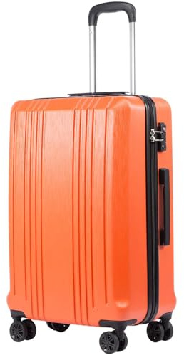 Coolife Luggage PC+ABS Hardshell Suitcase with TSA Lock, Spinner Checked Lightweight (orange, M(24IN))