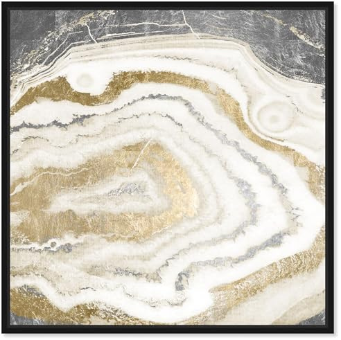 The Oliver Gal Artist Co. Abstract Wall Art Canvas Prints 'Silver Gold Agate' Crystals Home Décor, 24 x 24, Black Frame