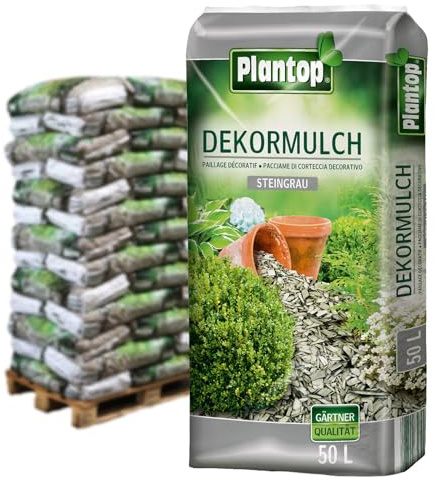 Plantop Dekormulch steingrau, 1950 l gesamt, 39 Sack á 50 l, Palettenware ohne zusätzliche Versandkosten