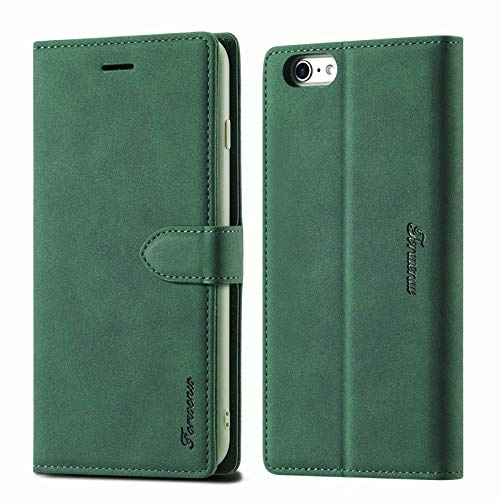 LOLFZ Hülle für iPhone 6, für iPhone 6S Handyhülle, Premium PU Leder Handyhülle mit Kartenfach Ständer Magnetische Schutzhülle Kompatibel mit iPhone 6/6S - Grün