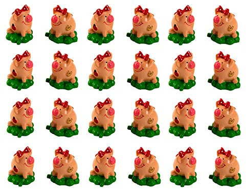 Geschenkestadl 24 Stück Glücksschweine auf Kleeblatt Mini Schweinchen Glücksbringer Figuren