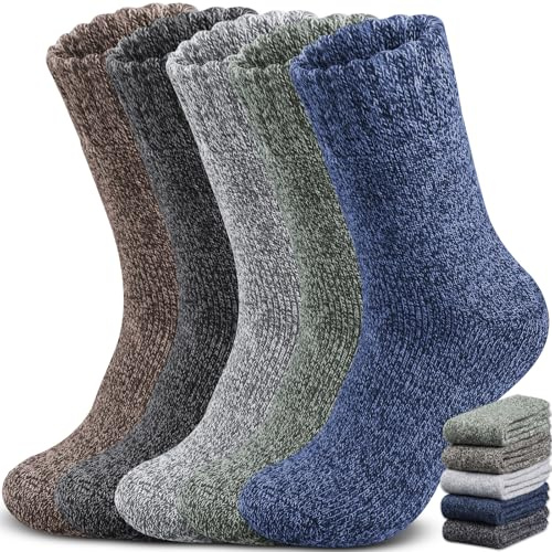 5 Pairs Merino Wool Socks Mens Winter Thick Warm Casual Hiking Socks