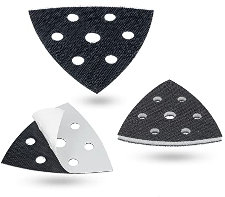 DFS Deltaschleifer Zubehör-Set 3-fach Softauflage, Schutzauflage, Klettscheibe selbstklebend als Ersatzklett für Schleifplatte 93x93x93 mm 6-Loch,Interface-Pad für Schleifpapier Dreieckschleifer