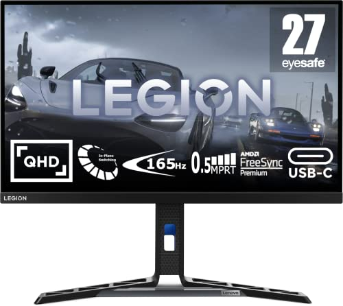Lenovo Legion Y27h-30 - Monitor Gaming con EyeSafe, 27'' 2K QHD (IPS, 180Hz (OD), 0.5ms MPRT, HDMI,DP,USB-C, Cables DP y USB-C, FreeSync, Altavoces) Ajuste de inclinación/altura/giro/pivot -Negro