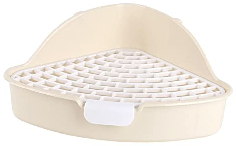 Baoblaze Triangle Medium Rabbit Litter Tray Corner Toilet Pet Pan with Grid Potty for Rabbit Bunny Chinchilla Ferret Cage, White