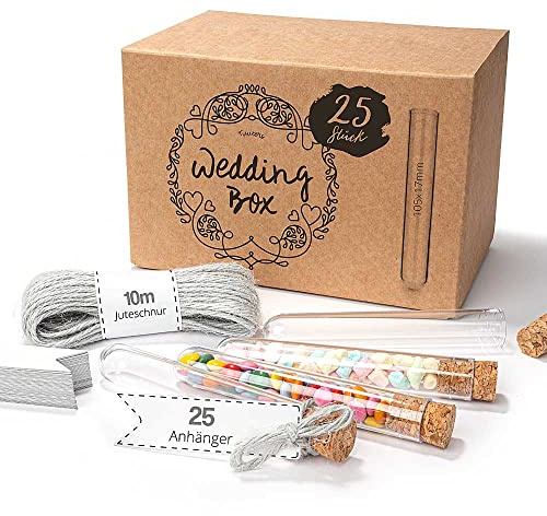 Tuuters 25x Kunststoff Reagenzglas mit Korken und Etiketten Set (105x17mm) | Mit Juteschnur, Anhänger zum Beschriften als Geschenk, Gastgeschenk, Give-Away für Hochzeit, Taufe, Kommunion, Geburtstag