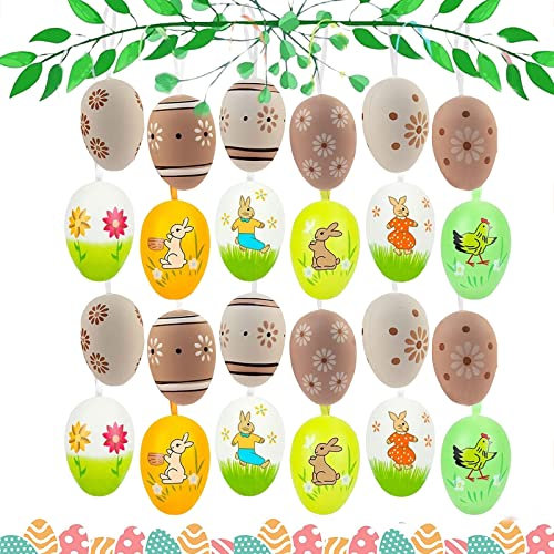 Uova di Pasqua in plastica, 24 Pezzi Uova di Pasqua, Uova Decorative Pasquali, Uova di Plastica Colorate, Uovo di Pasqua Plastica, Decorazioni Pasquali Esterno per Cestini Pasquali, Albero Pasquale