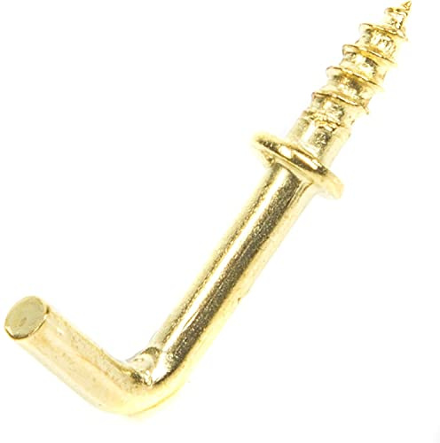 SISI UK Brass Plated Dresser Hooks Screw in Dresser Hooks Cup Hook L Shape Hanging Hanger Cup Hangers 13mm L Screw Hooks for Hanging Party Celebration Light Strings Pack of 10.