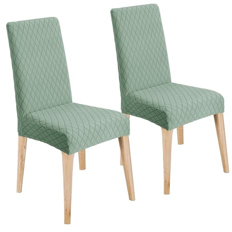 LANSHENG Dining Chair Covers Set of 2, Washable High Back Chair Seat Covers | Stretch Kitchen Chair Seat Slipcovers, Jacquard Dining Chair Protector for Dining room, Restaurant, Hotel, Sage Green