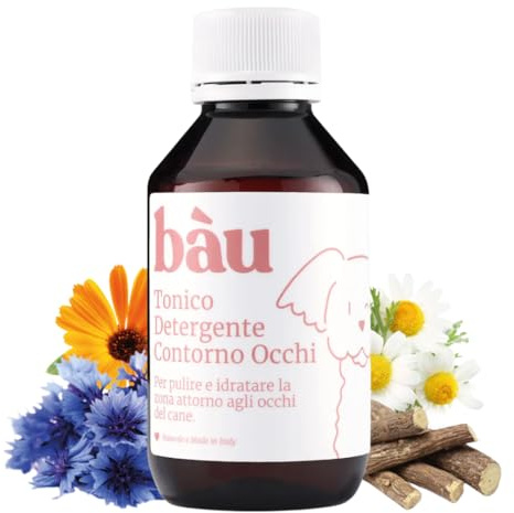 Bau Pulizia Occhi Cane Lacrimazione, Tonico Detergente Occhi Cane, Rimuove Macchie da Lacrimazione, Idratante e Antinfiammatorio Naturale con Aloe, Camomilla, Rosa, Calendula
