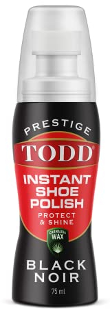 TODD Prestige Liquid Shoe Polish Black with Carnauba Wax | Instant Shine and Protect for Shoes, Boots, Bags | 75ml Bottle with Sponge