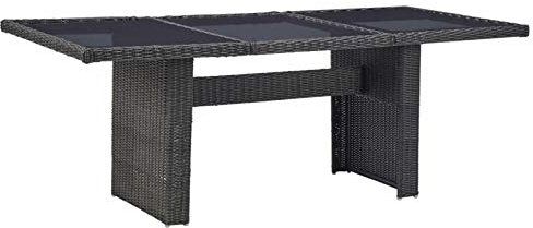 Homgoday Gartentisch, schwarz, 200 x 100 x 74 cm aus Glas und Polyrattan, Gartentisch, Terrassentisch, Esstisch, Küchentisch, Gartentisch, Outdoor-Tische
