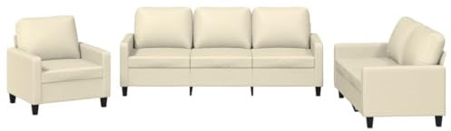 vidaXL Ensemble de Canapés avec Coussins 3 pcs, Canapés avec Accoudoirs et Dossier, Ensemble de Meubles, Mobilier de Salle de Séjour, Moderne, Crème Similicuir