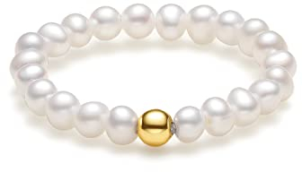 Ringe Frauen Ring Damen Perlen Ringe Gold 750 Gelbgold Schmuck Weiß Elastischer Damen-Ring Ovale Süßwasser-Zuchtperlen in ca. 3-3.5 mm Eleganter Ring Geschenke für Damen